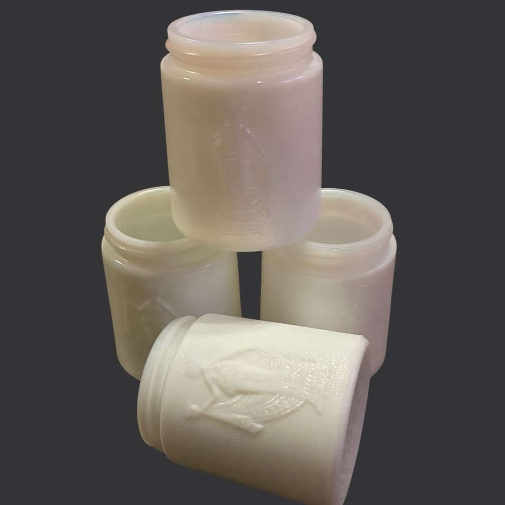 Vintage Cosmetic Jars White Milk Glass Embossed Female Figure Classical Design